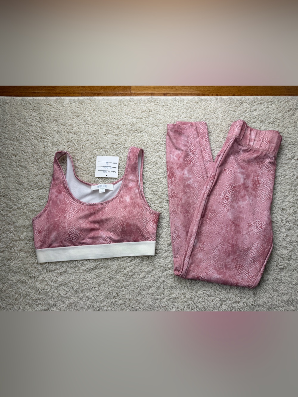 Small Peach Love Rose Snakeprint Sports Bra + Legging Set